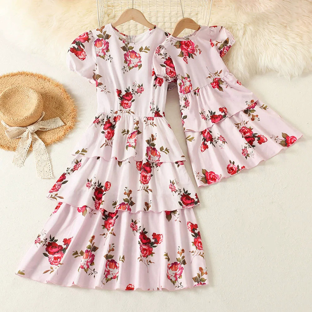 Vintage Mother Daughter Dress Vestidos Family Matching Outfits Children Dress Beach Casual Women Dresses Summer Girls Clothing