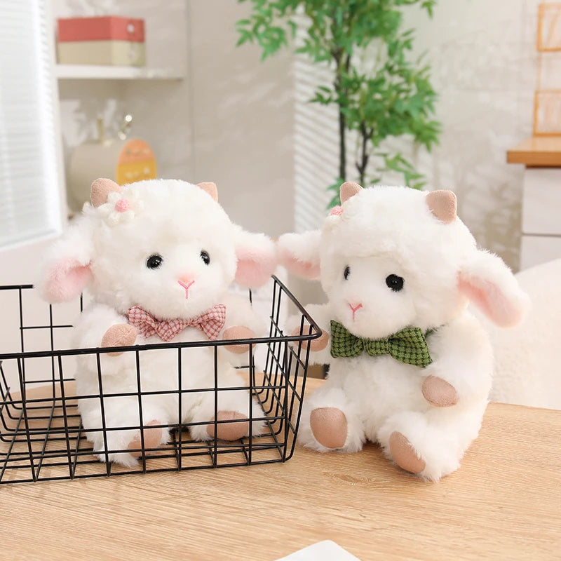 Nice 1pc 23cm Cute White Sheep Plush Toy With Pink Ears And Removable Apron Soft Stuffed Lamb Doll For Girls Birthday Gift