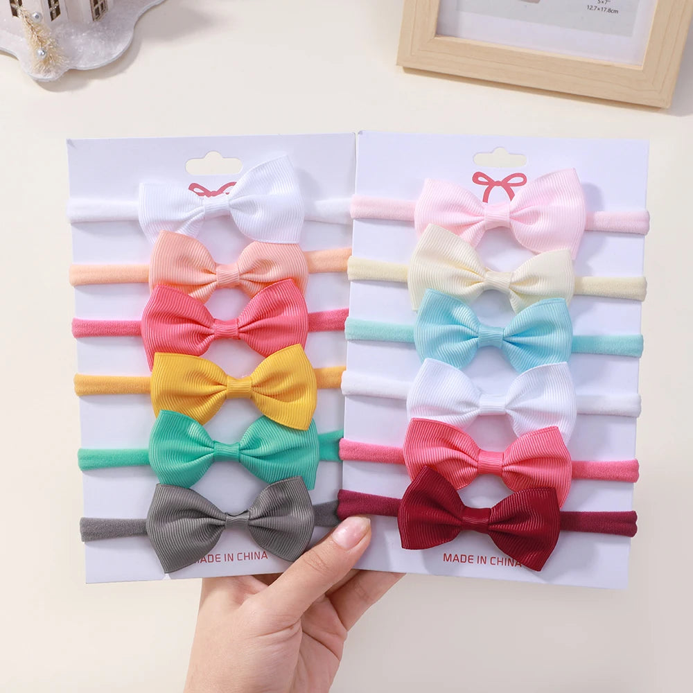 6Pcs/set Classics Ribbon Hair Bows Hair Band Lovely Casual Elastic Head Band Solid Cute Baby Bowknot Toddler Headtie