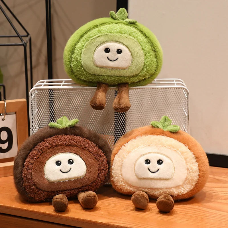 New Kawaii Smile Swiss Roll Plush Toys Soft Stuffed Cartoon Dessert Doll Delicate Mini Desktop Decor Lovely Gift To Girlfriend