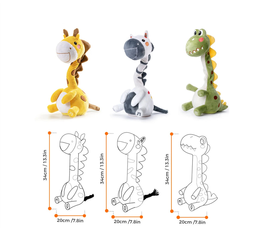 Dancing Talking Dinosaur Toy Mimicking Twisting Electronic Soft Plush Giraffe Toy with Record Repeating What You Say Singing