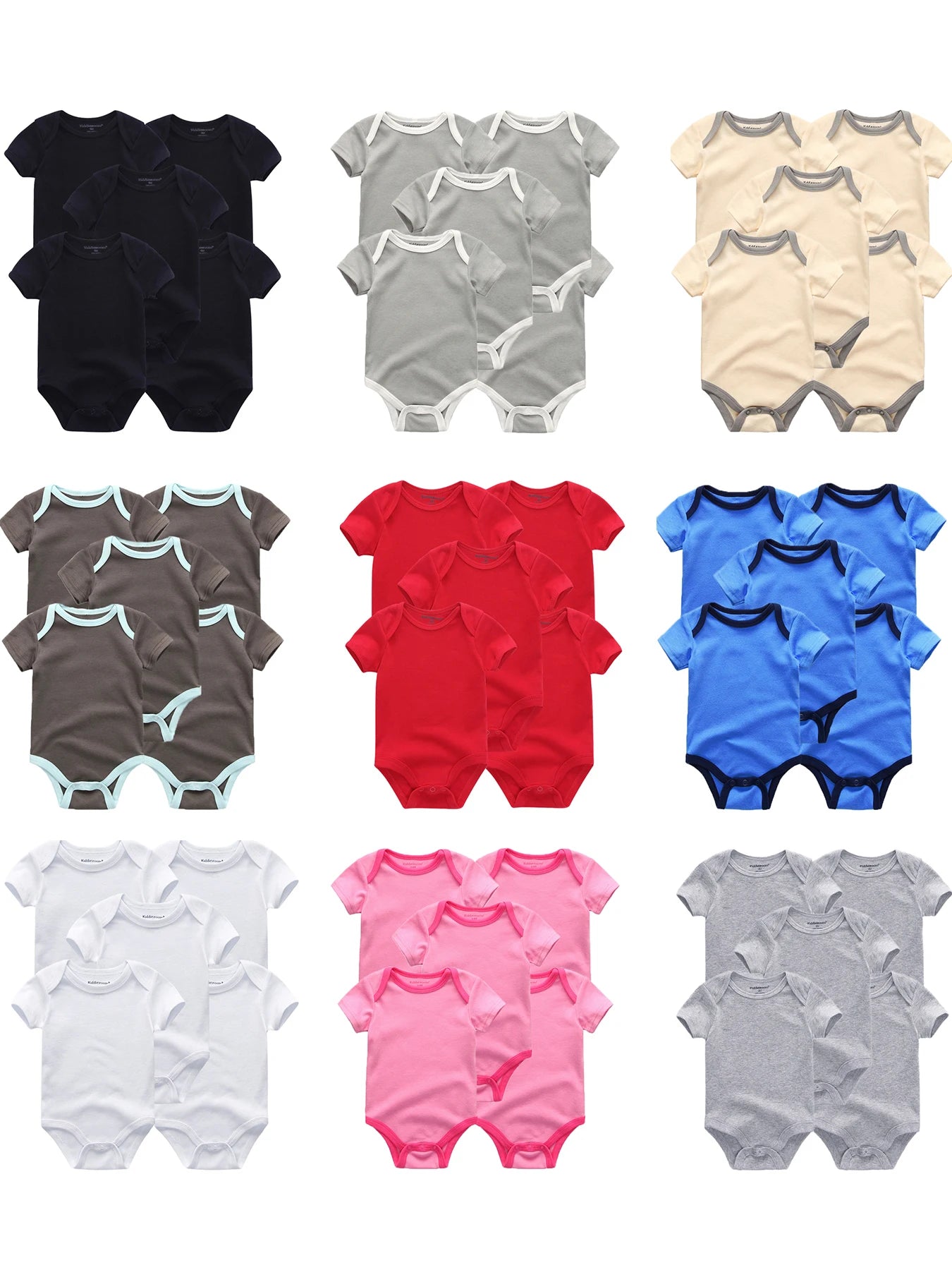 5-Piece Solid Color Baby Unisex Bodysuits Soft Newborn Boys Girls Short Sleeve Onesies 0-12 Months Infant Clothes