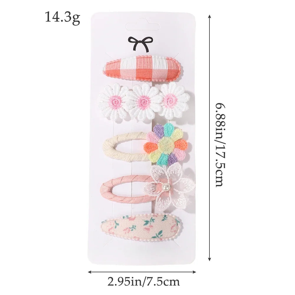 5Pcs/lot Girls Lovely Hair Clips Set Embroidered Bangs Barrette Ins Style Daisy Hairpin Kids Hairgripes Accessories