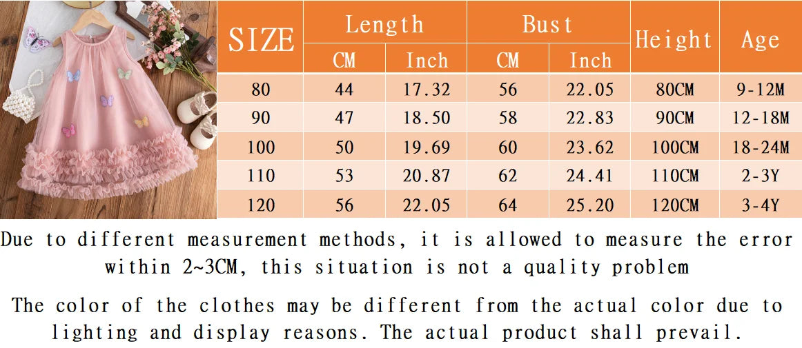 Summer New Baby Girl Pink Dress Cute Butterfly Children'S Birthday Clothes (9 Months -4 Years Old)