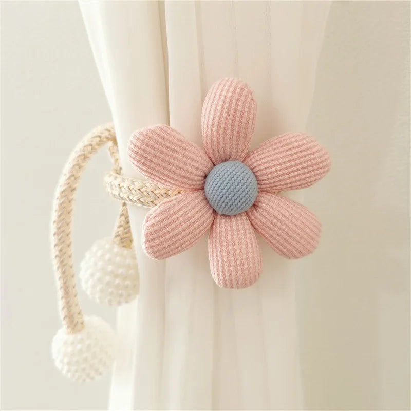 Curtain Tiebacks Hold Curtains With Three-Dimensional Flower Pearl Buckle, Elastic Strap, 2 Pcs, Children Room Decor