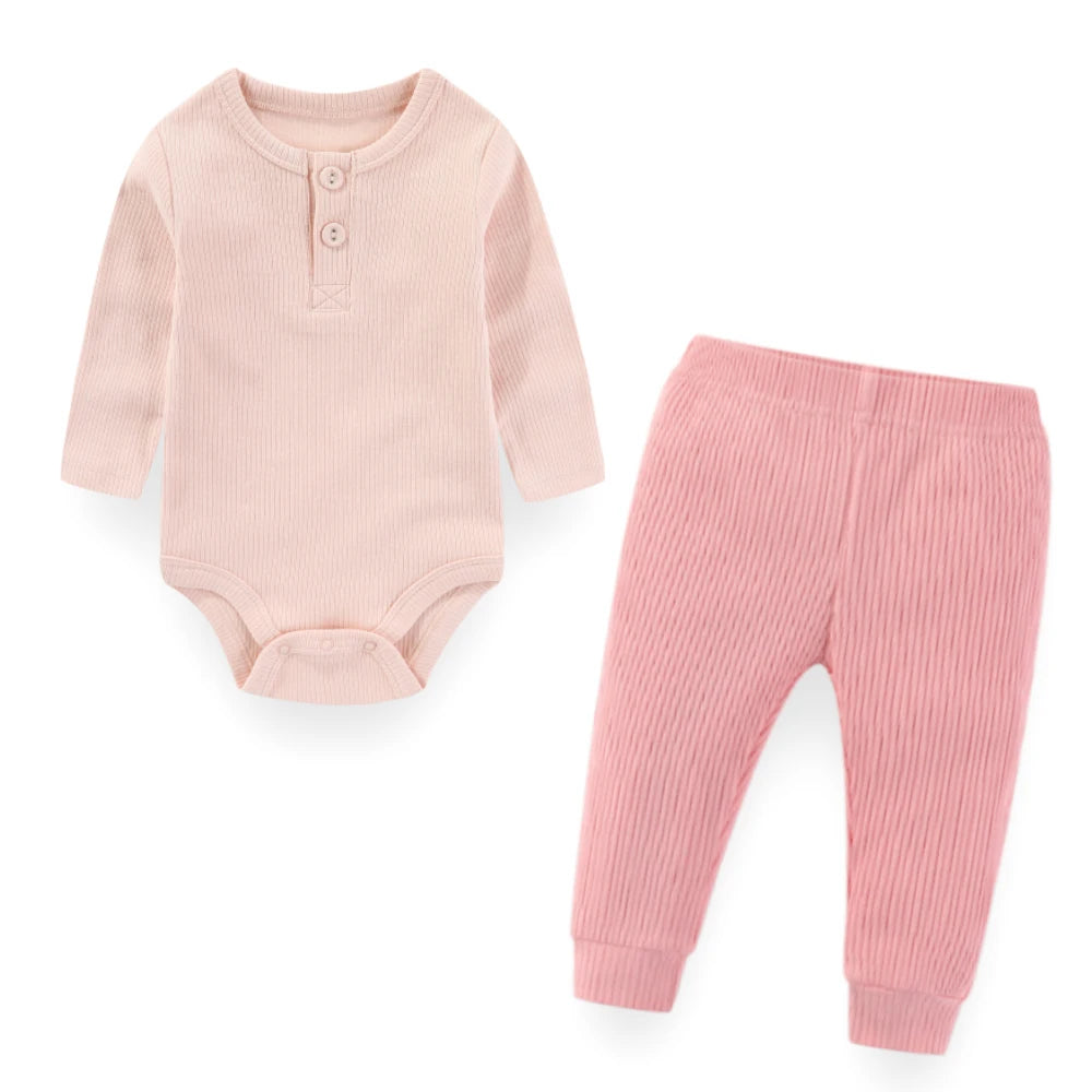 Unisex Baby Pure Color Outfit Two Piece Set Long Sleeve Bodysuits and Pants 0 to 24 Months