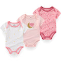 3-Piece Cartoon Unisex Baby Bodysuits Short Sleeves 0-12Months Babe Onesies 100%Cotton Infant Outfits
