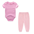 2 Pieces Baby Unisex Clothing Set 100%Cotton Solid Color Newborn Boy Girl Bodysuit+Pants Suits Short Sleeves Infant Outfits