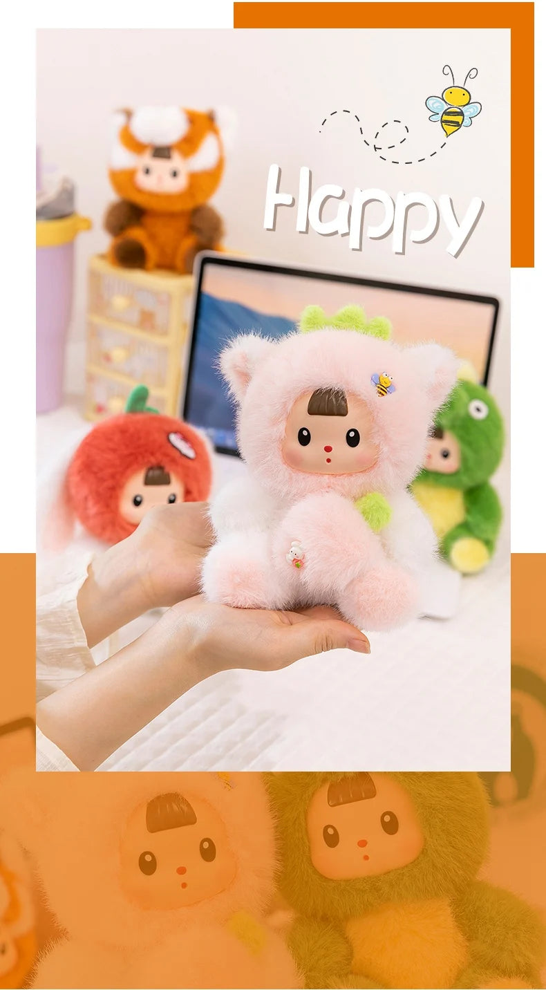 17cm Soft Vinyl Face Plush Little Dinosaur Tomato Rabbit Raccoon & Strawberry Doll Cute Cartoon Animal Stuffed Toy