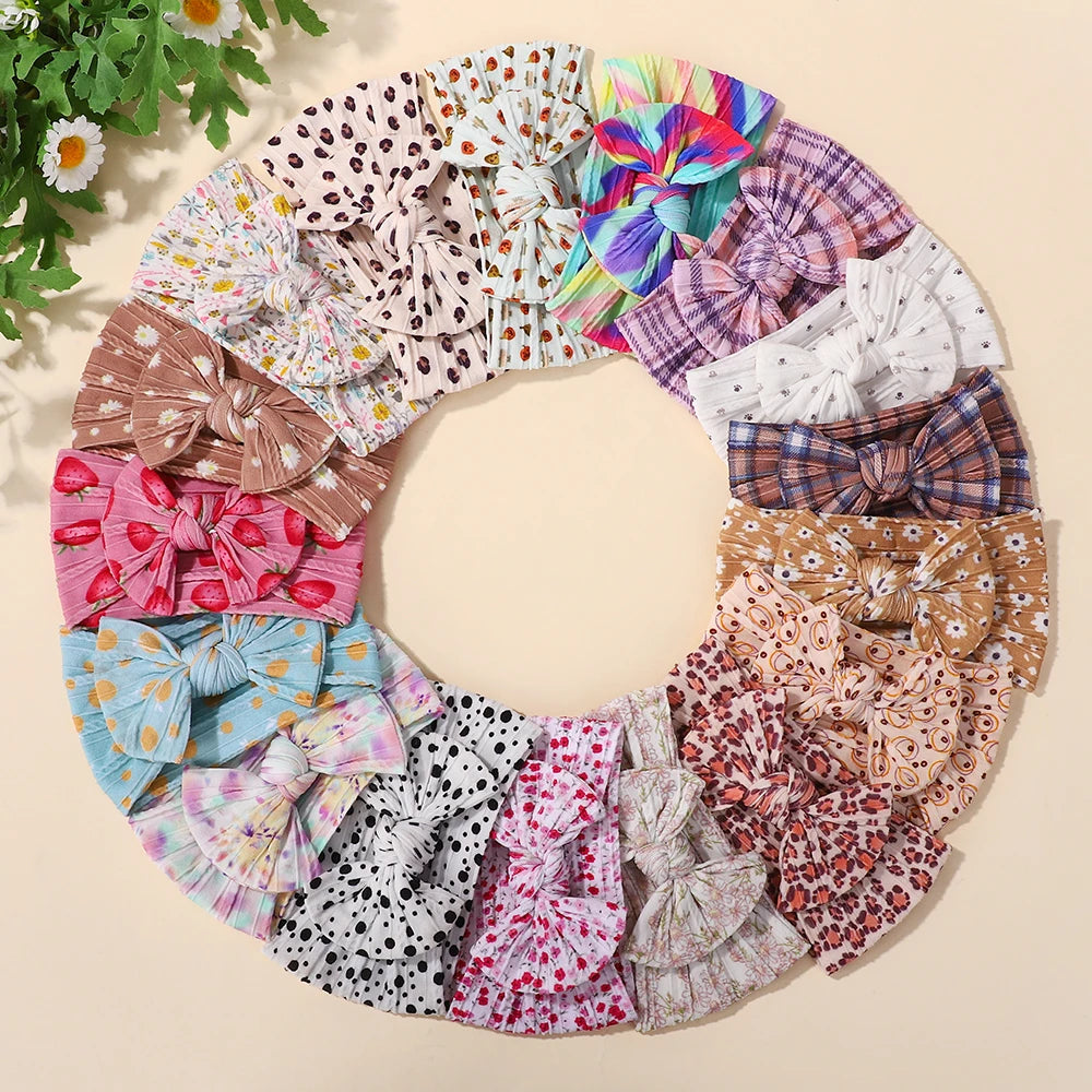 8PCS/lot High Quality Embroidered Nylon Bow Headband with Beautiful Printed Elastic Headband for Infants Toddler Headdress
