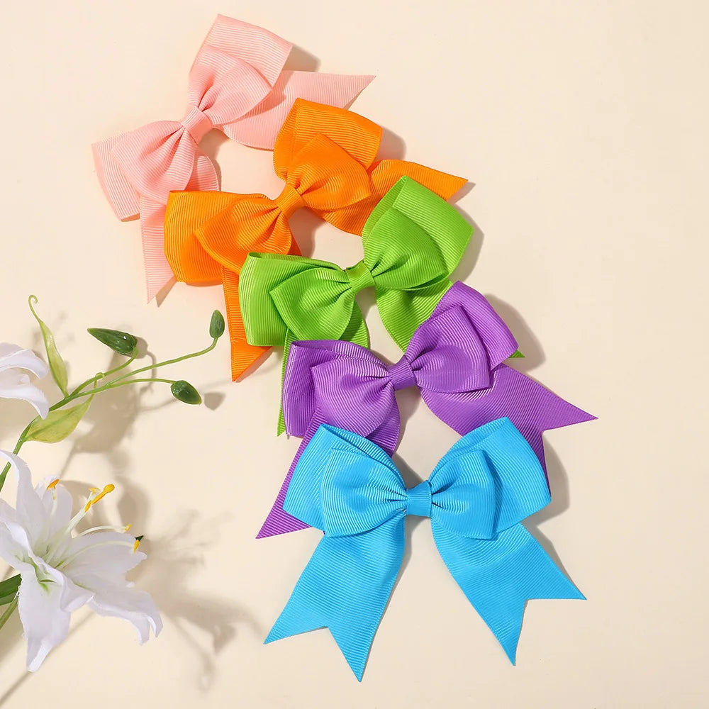 40Pcs Random color double layer ribbon hair clip 4inch bowknot sweet children hairgripes girls boutique hair accessories