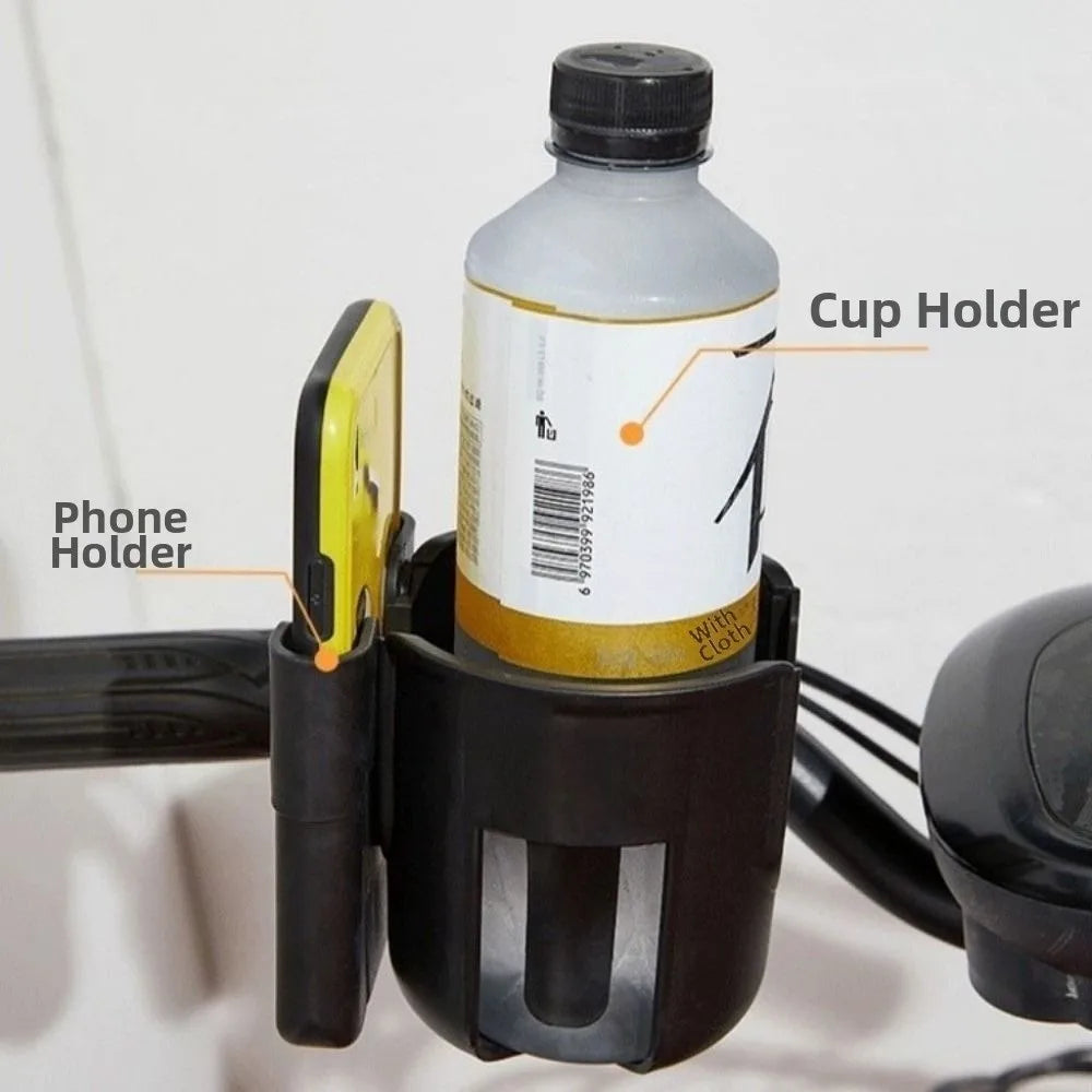 Quick Release Stroller Water Cup Holder with Phone Holder Detachable Stroller Water Bottle Organizer Adjustable 2-in-1 Design