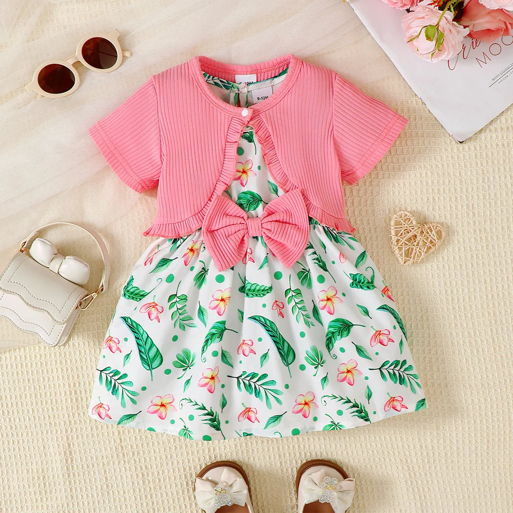 2pcs Baby Girl Dress Sleeveless Flower Princess Dress+Short Sleeve Shawl Set 0-3 Year  Toddler Summer Fashion Dress