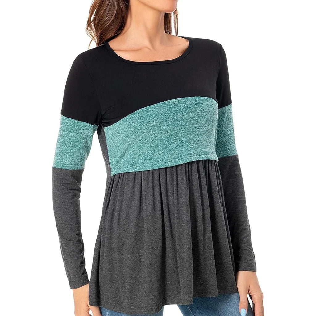 Maternity Nursing T Shirt Pregnant Womens Long Sleeve Patchwork Nursed Tops Blouse For Breastfeeding Pregnancy Clothes Pullover