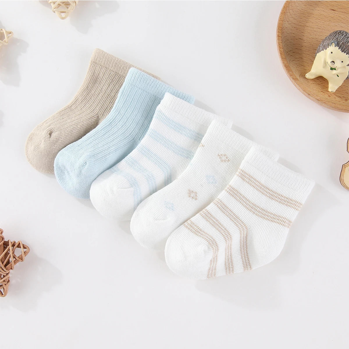 Kiddiezoom Baby Socks Keeps Feet Warm 5-Pair Set Four Seasons For Newborn 0-12 Months 100 Percent Cotton