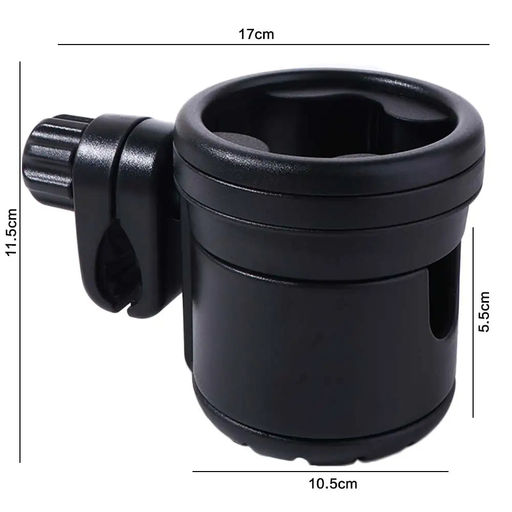 Portable Rotating 2 in 1 Stroller Cup Holder Non-slip Universal Mount Stroller Bottle Rack Black Trolley Drinks Holder Pushchair