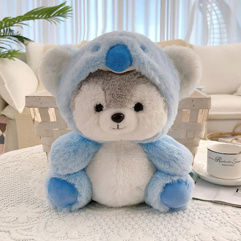 New Creative Cute Husky Dog Plush Toy Stuffed Kawaii Puppy Dog Transform to Pig Koala Dinosaur Fox Cartoon Soft Animal Doll