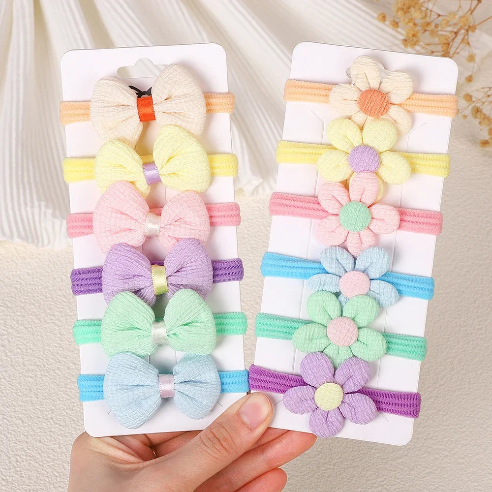 10Pcs/Lot Girls Headbands Flower Hair Strap Horsetail Head Rope Kids Braided Towel Ring Accessories