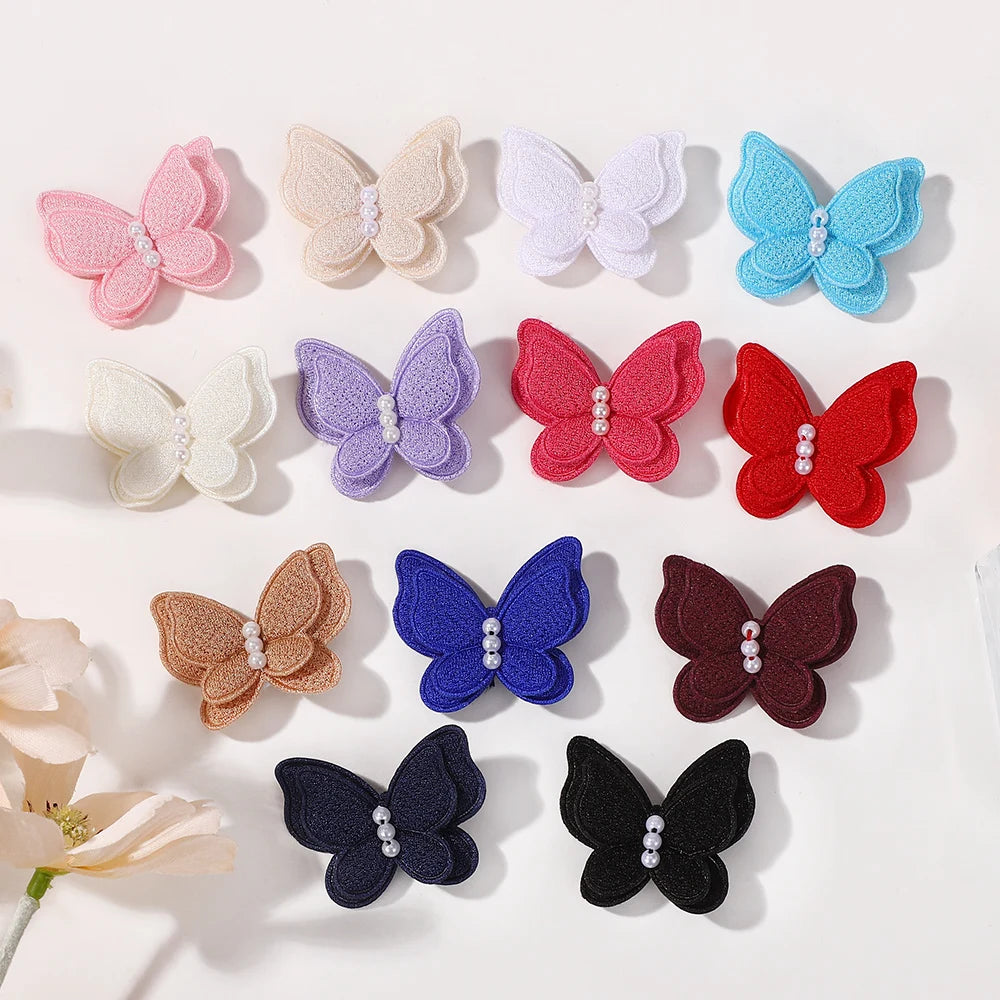 20Pcs Random Color Butterfly Hairpins Girls Lovely Hair Bangs Hairclip Handmade Pearl Boutique Kids Head Clips