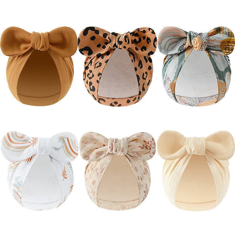 3Pcs Print Bow Baby Turban Cap 0-10Month Newborn Elastic Headscarf Beanie Soft Cotton Infant Indian Hat Kids Hair Accessories