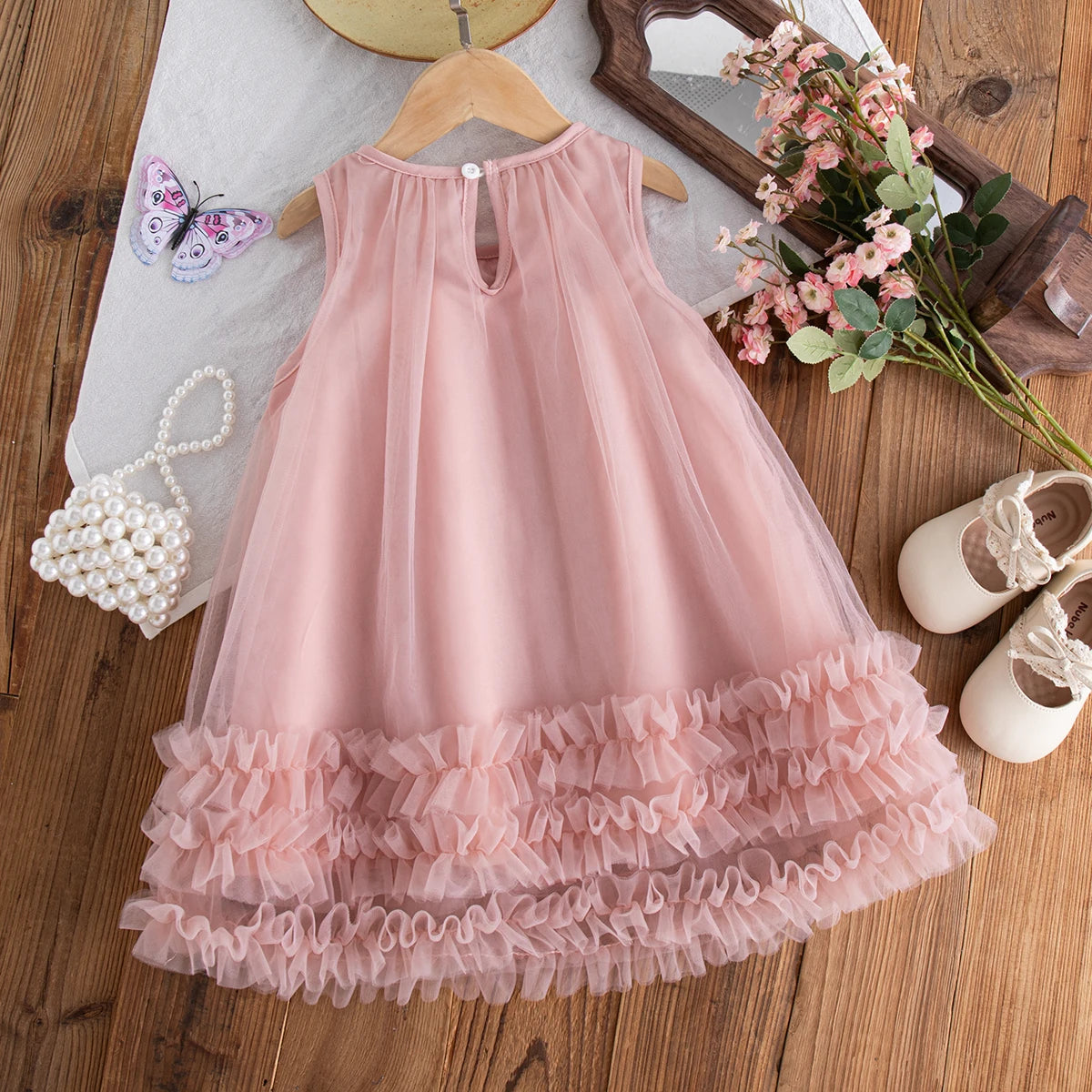 Summer New Baby Girl Pink Dress Cute Butterfly Children'S Birthday Clothes (9 Months -4 Years Old)