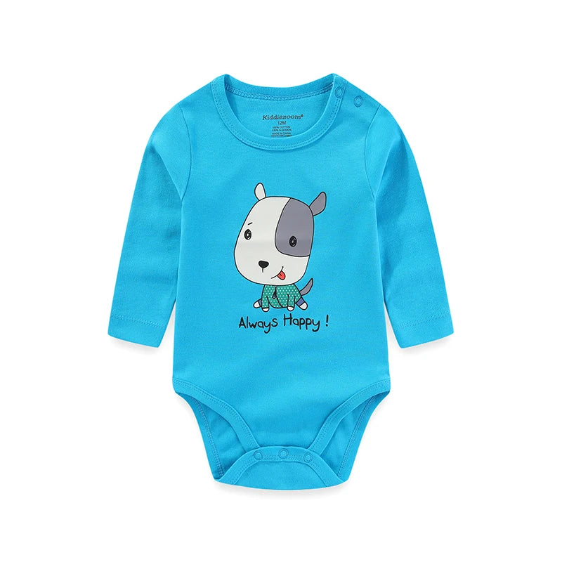 Kiddiezoom Cartoon Long Sleeve Baby Bodysuits For Newborns Soft 100 Percent Cotton Infant Onesies KZ01
