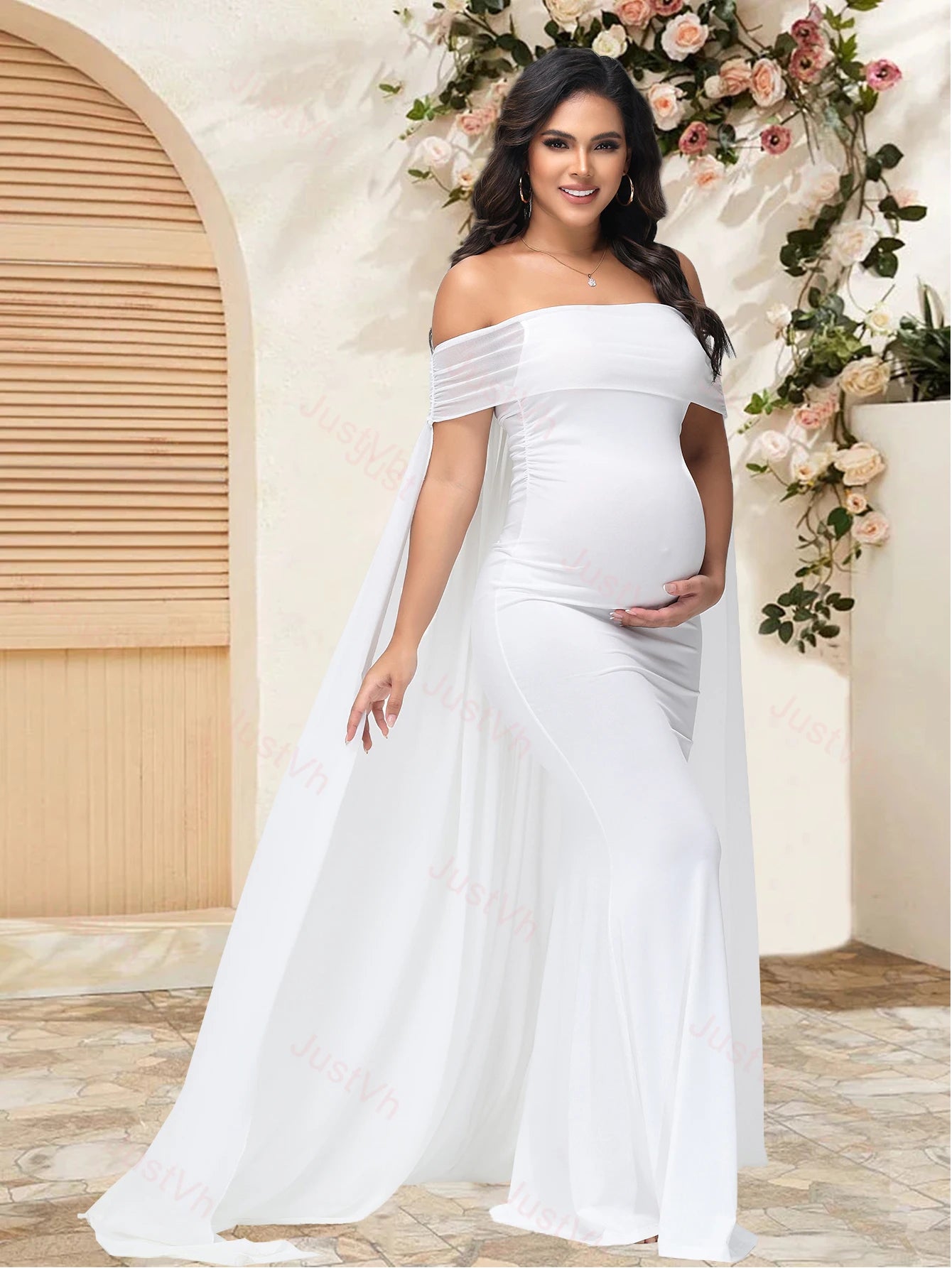 Maternity Photography Props Dresses Mesh Off Shoulder Chiffon Shawl Summer Maxi Dress for Baby Shower Photoshoot