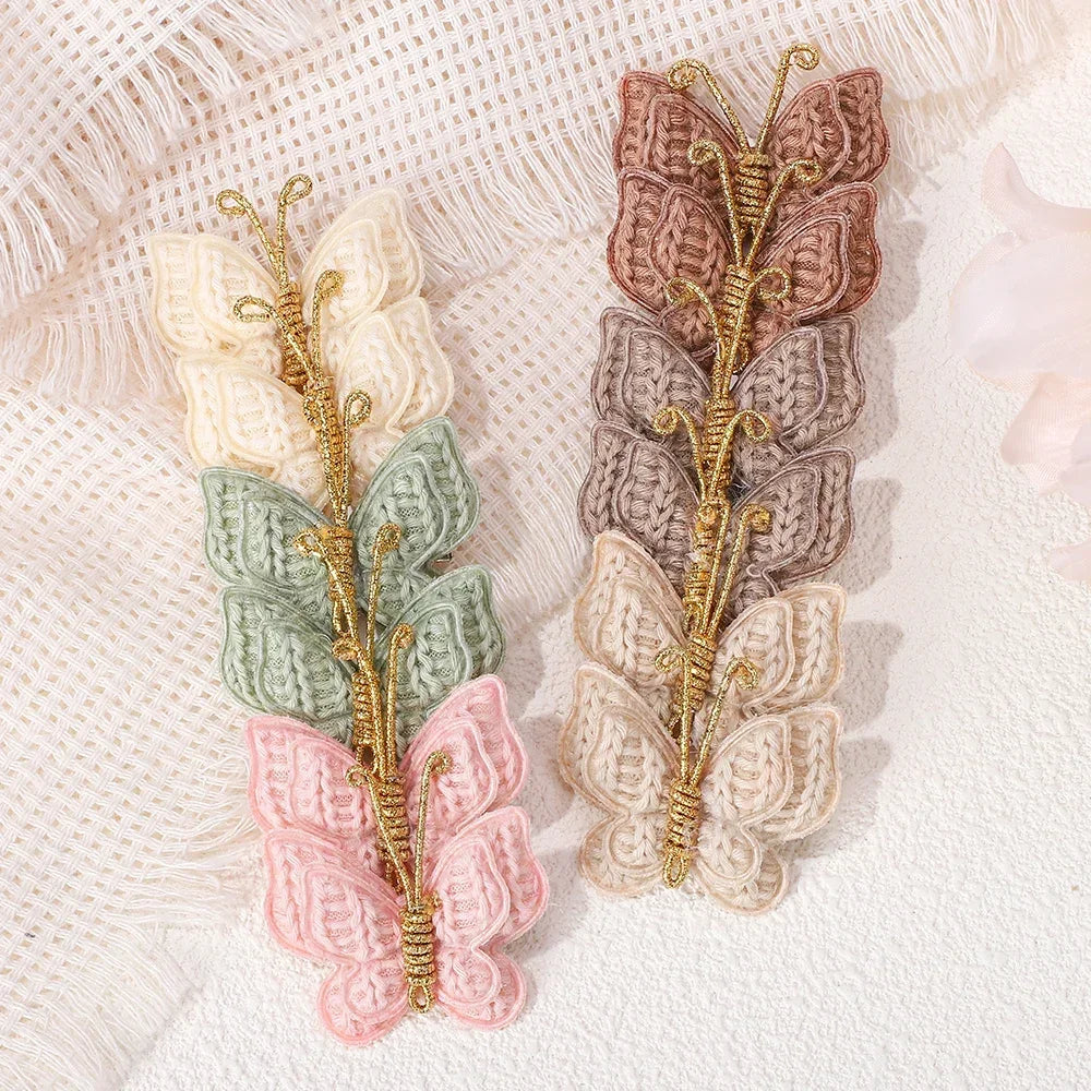 12Pcs Mini Butterfly Knitted Crochet Hair Clips for Baby Girl Handmade Headgear Wool Braided Hairpins Hair Accessories