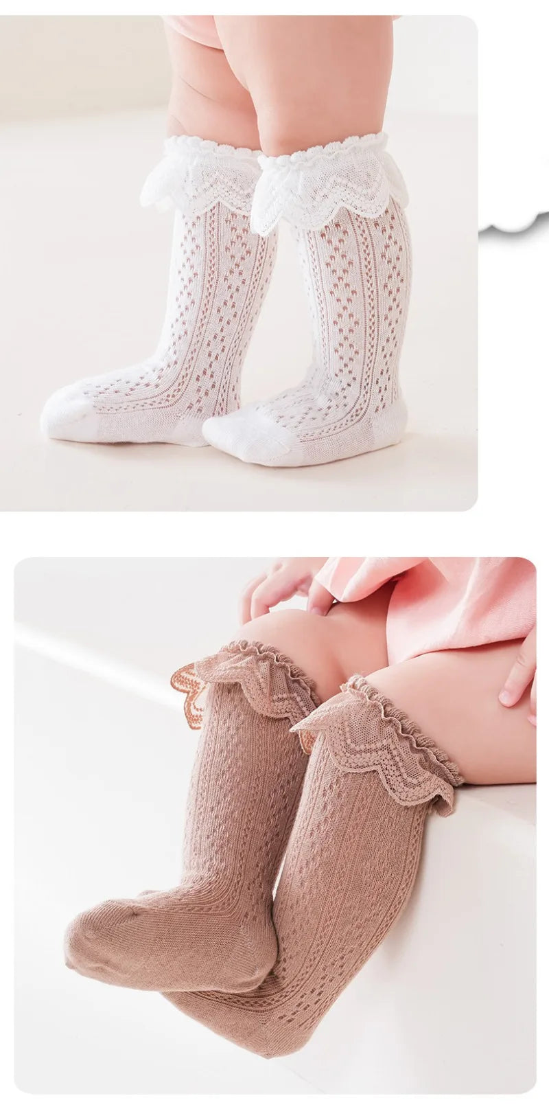 Baby Lace Princess Knee High Socks Kids Girls Boys Long Sock Cotton Mesh Breathable Children Hollow Out Socken for 0-3 Years Old