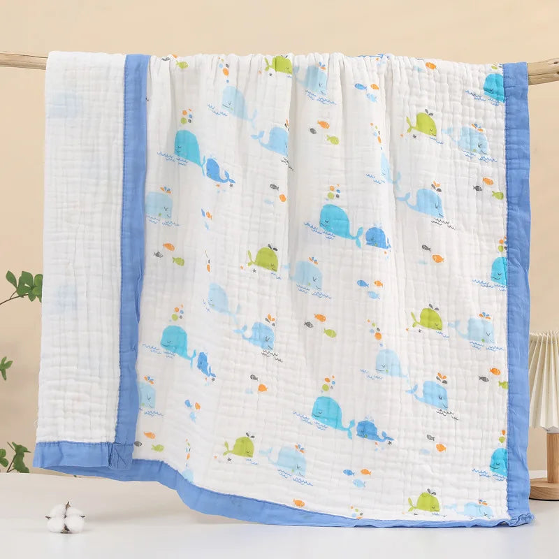 Baby Blanket Cotton 6 Layers Thicken Soft Gauze Newborn Cartoon Swaddle Blankets Summer High-density Breathable infant Blanket