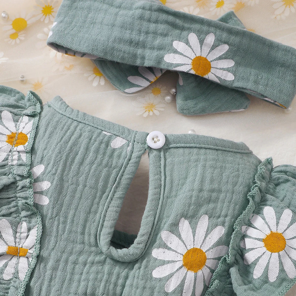 Summer  0-1 Years  Old  Infant  Baby Girls Daisy Print  Fashion  Sleeveless  Casual  Dresses