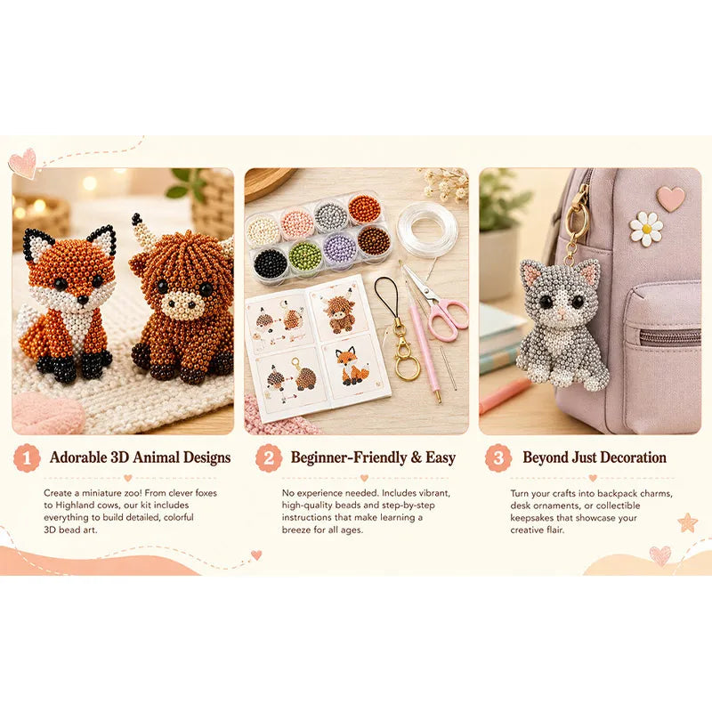 DIY Animal Beading Kit for Adults Handmade Tiny 3D Beaded Animal Craft Kit Cute Bead Set with Instructions for Creative Projects