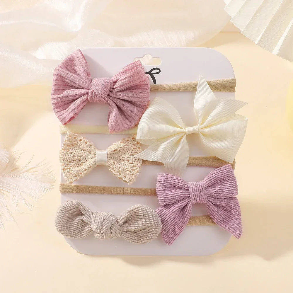 5Pcs Baby Flower Lace Bow Headbands Nylon Elastic Hair Accessories For Girls Infant Toddler