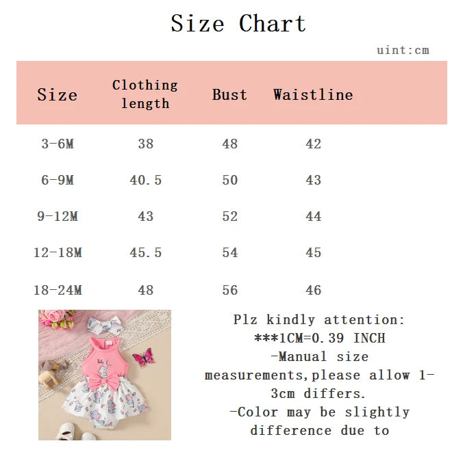 Baby girl Summer Sleeveless Bodysuit Pink Bow Cute Elephant Print Fashionable Bodysuit suitable for 3-24 Months Baby girl