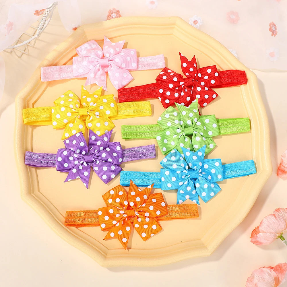 60Pcs Random Color Ribbon Bowknot Hair Band for Baby Girl Sunflower Wave Point Elastic Headband Classical Babe Hair Accessories