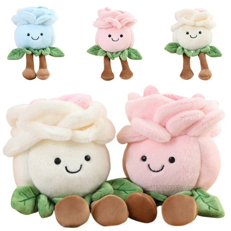 Hot 22cm Cartoon With Legs Rose Flower Plush Doll Pink Blue White Rose Plant Potted Plush Toy Home Decoration Gift For Children
