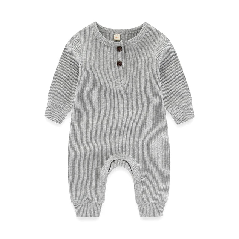 Kiddiezoom Fashion Autumn Winter Unisex Solid Long Sleeve Baby Boy Girl Rompers Cotton Soft Infants Clothing