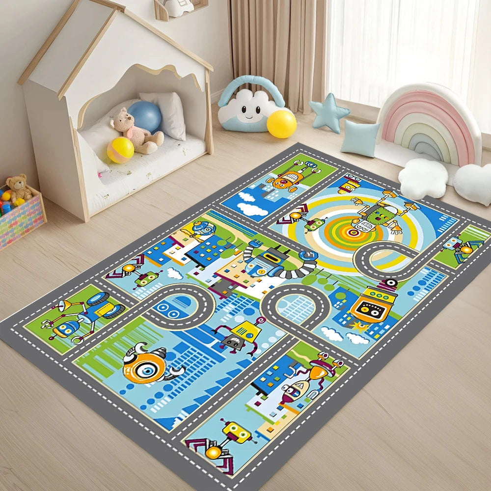 Kids Flannel Interactive City Traffic Jungle Animal Road Track Play Carpet Game Mat