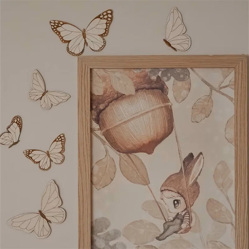 Vintage Magic Wooden Butterfly Line Art Animal Home Decor Room Nursery Boys Girls Room Wall Art Line Wall Butterfly Festival Party Background Wall Decoration Animal Art Wall Stickers.