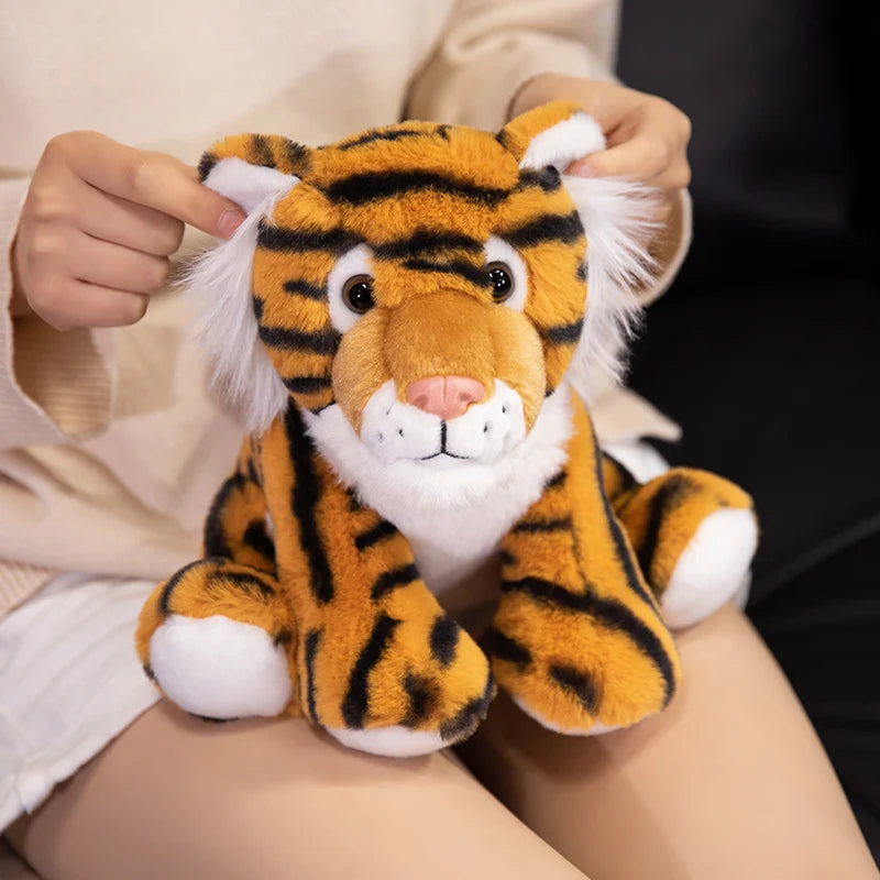 Nice 23cm Lifelike Stuffed Jungle Animal Dolls - Sitting Tiger Elephant Monkey Leopard Plush Simulation Forest Toys for Kids