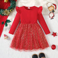 Children Girls' Dresses Round Neck Flying sleeves Five Pointed Star Chiffon Fashion Dresses 4-7 Year old girls' New Year Dresses