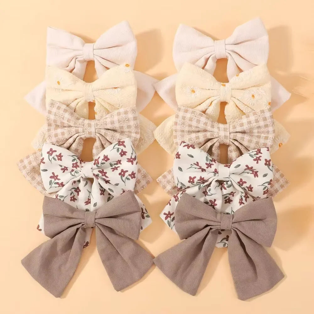 10Pcs Fresh Flower Print Cotton Baby Bows Hair Clips for Girls Bowknot Hairpins Barrettes Headwear Hair Accessories