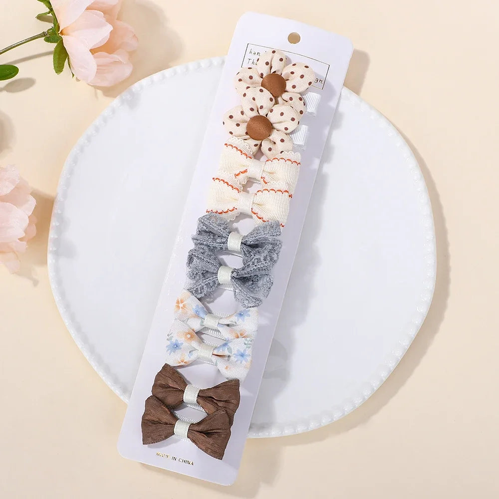 Hair Clips For Girls 10 Piece Bowknot Printing Cloth Hair Grips Set For Everyday Use And Boutique Style