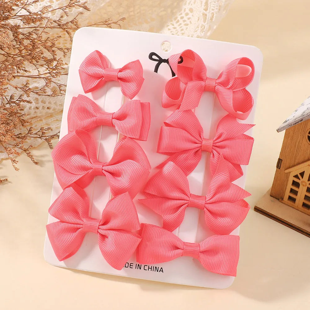 8Pcs/set Solid Color Handmade Hairpins Grosgrain Ribbon Bowknot with Hair Clips for Baby Girls Kids Hair Accessories