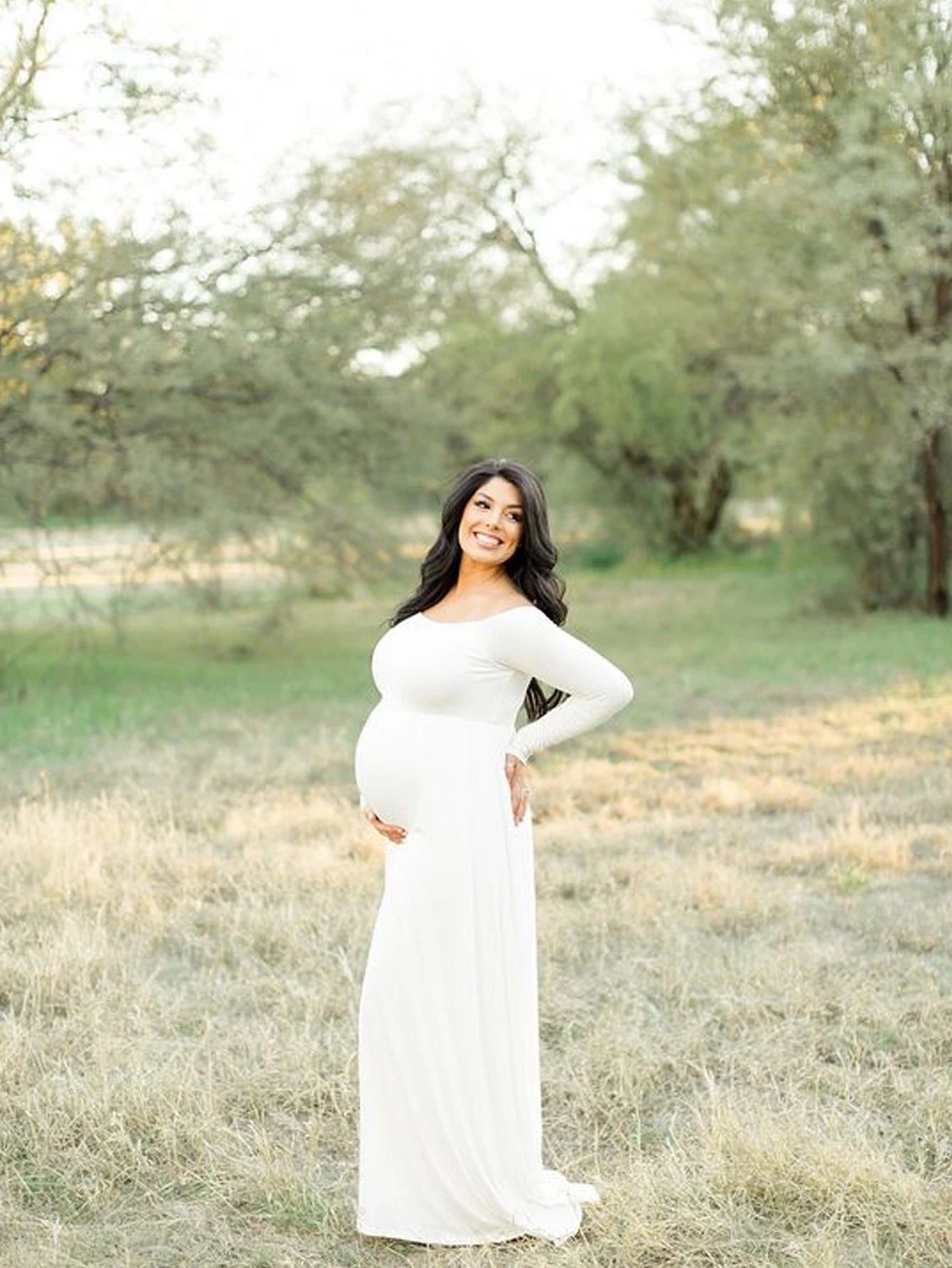 Maternity Sexy One Shoulder Front Slit Long Sleeved Dress for Pregnant Women Photo Photography Dress Ladies Dess Wedding Party