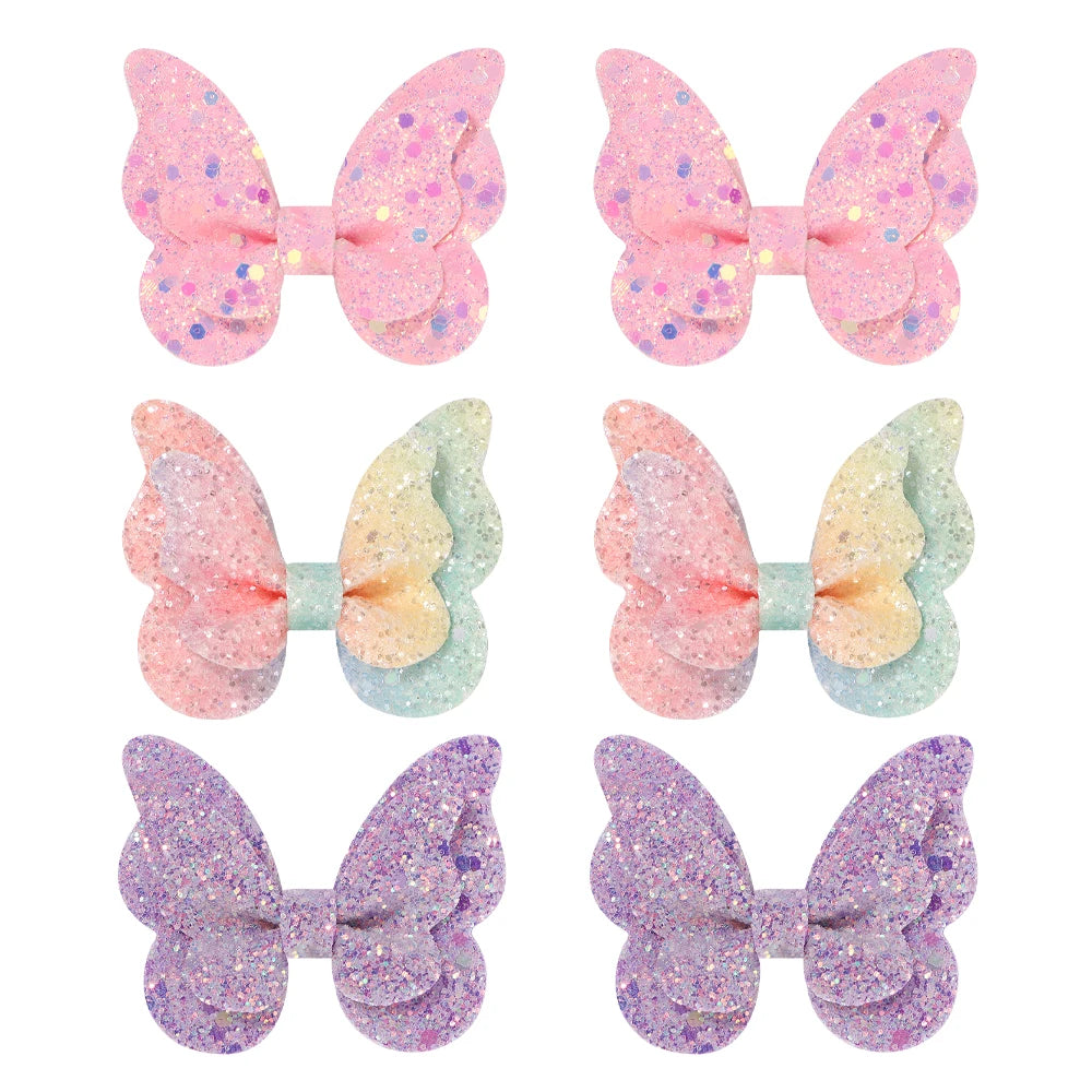 40Pcs Random Color Sparkling Bow Hair Clips Girls Lovely Butterfly Hairgripes Boutique Kids Hair Accessories