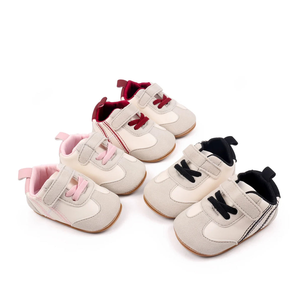 2025 New Spring Autumn Baby Girls and Boys Casual Sneakers TPR Sole Anti Slip Fashion Design PU Patchwork Infant Walking Shoes