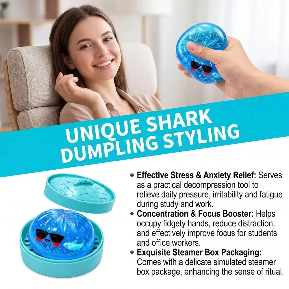 Glitter Shark Dumplings Squishy with Steamer Soft Squishy Slow Resilience Fidget Squeeze Decompression Dough Home Decoration