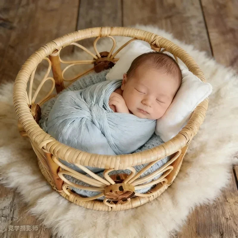 1pc Rattan Baby Bed Chair Round Sleeping Basket Newborn Photo Prop Studio Shooting Essential Infant Photography Accessory Supply
