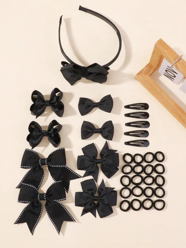 34Pcs Navy Blue Bow Hair Accessories Set for Girls Kids Hair Clips Headbands Elastic Hair Ties School Uniform Hair Styling Tools